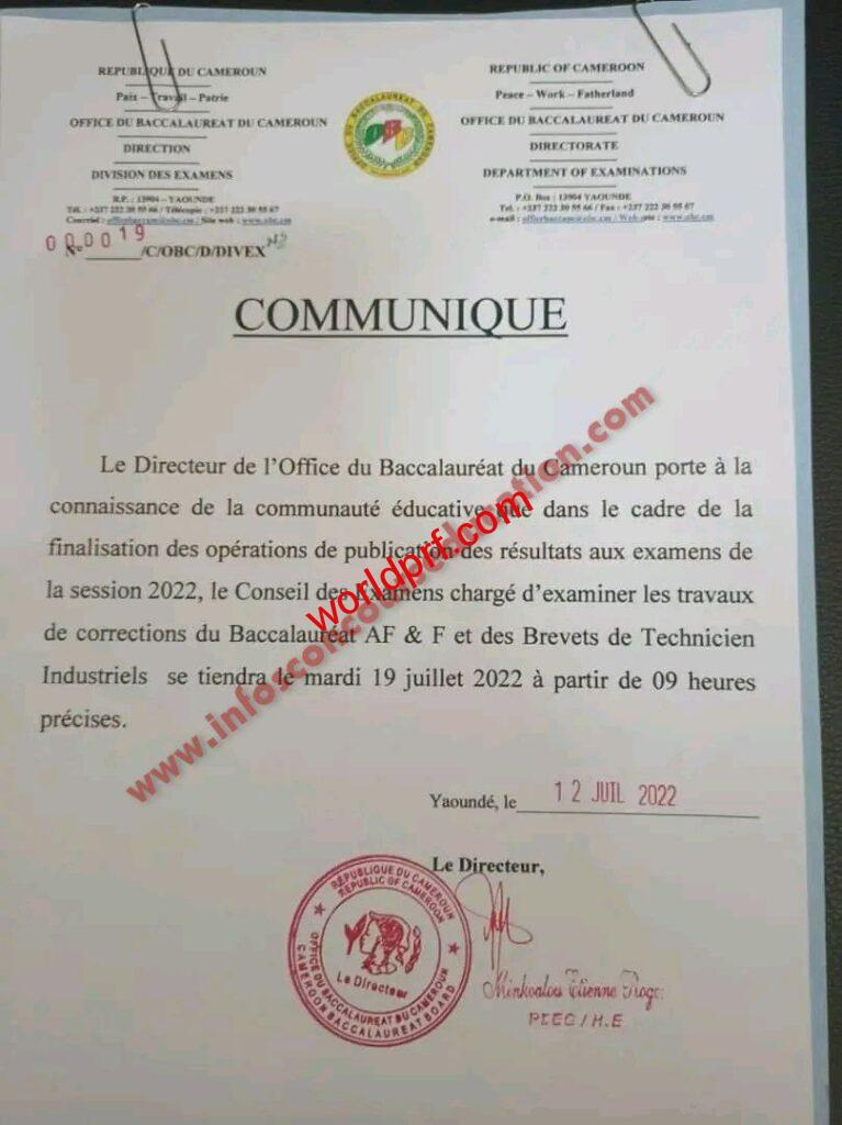 Résultats du Bac Technique 2022 Cameroun