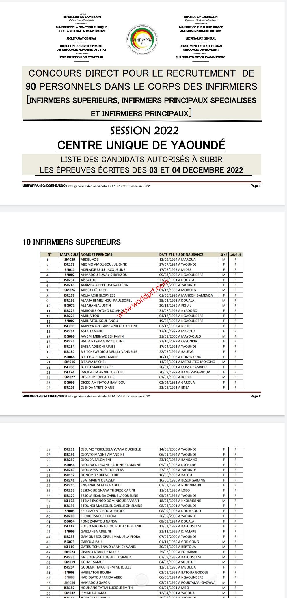 Liste Des Candidats Recrutement Minsante Cameroun