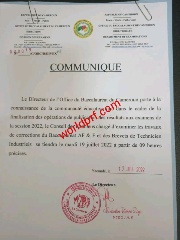 OBC : nouvelle Date de délibérations bac général et technique 2022 au Cameroun 