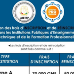 Frais d'inscription et de réinscription Enseignement Technique et Professionnelle en Guinée 2022-2023