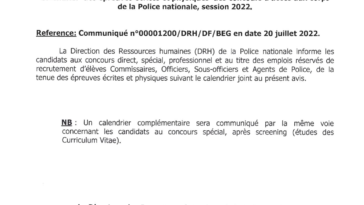 Calendrier concours Police Sénégal 2022-2023.
