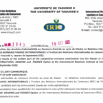 Résultats du concours d’entrée à l’Institut des Relations Internationales du Cameroun (IRIC) de l’Université de Yaoundé 2 session de 2022-2023. liste des candidats admissibles à l’IRIC session de 2022-2023.