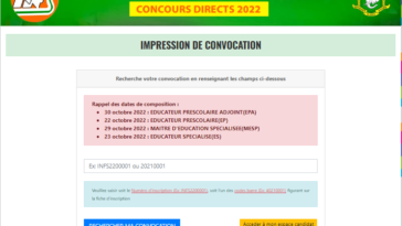 Impression des Convocations concours INFS session de 2022-2023 en Cote d'Ivoire