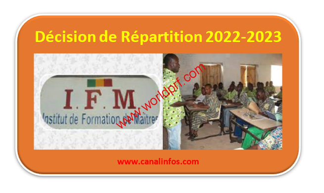 Répartition des élèves maîtres admis au concours d'entrée dans les Instituts de Formation des Maitres (IFM) au Mali au titre de l'année 2022-2023 est maintenant disponible.