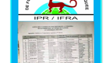 Liste complète des candidats inscriptibles à l’IPR/IFRA de Katibougou au Mali au titre de l’année académique 2022-2023