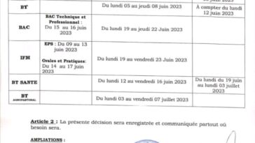Calendrier des examens nationaux session de 2023 au Mali