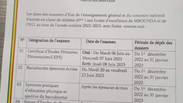 Calendrier des examens nationaux 2022-2023 Congo Brazzaville