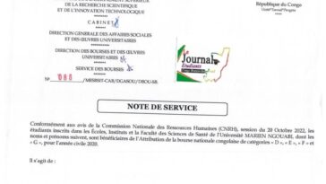 Liste des étudiants Attribution de la bourse nationale Congolaise